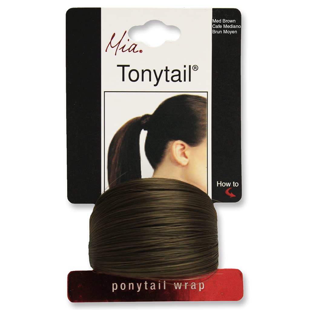 Mia Beauty Tonytail Ponytail Wrap Synthetic Wig Hair on Elastic Rubber Band for Chic Hair Wrapped Look, Women, Teens, Girls, Dancers - Medium Brown Color image 2