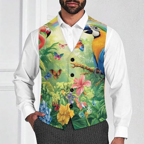 Macaw Flamingo Tropical Suit Vest for Men Slim Fit Sleeveless Jacket V Neck Business Waistcoat Button Up Dressy Top4