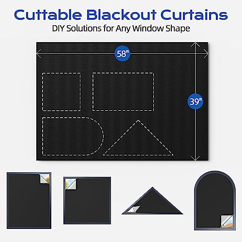 Image of Blackout Curtains for Bedroom, 39 inch x 58 inch Portable Black Out Blinds with 20 Sets Hook & Loop Strips for 100% Blackout Window Film, Temporary Black-out Shades for Windows Cover Nursery Travel RV- Blacks