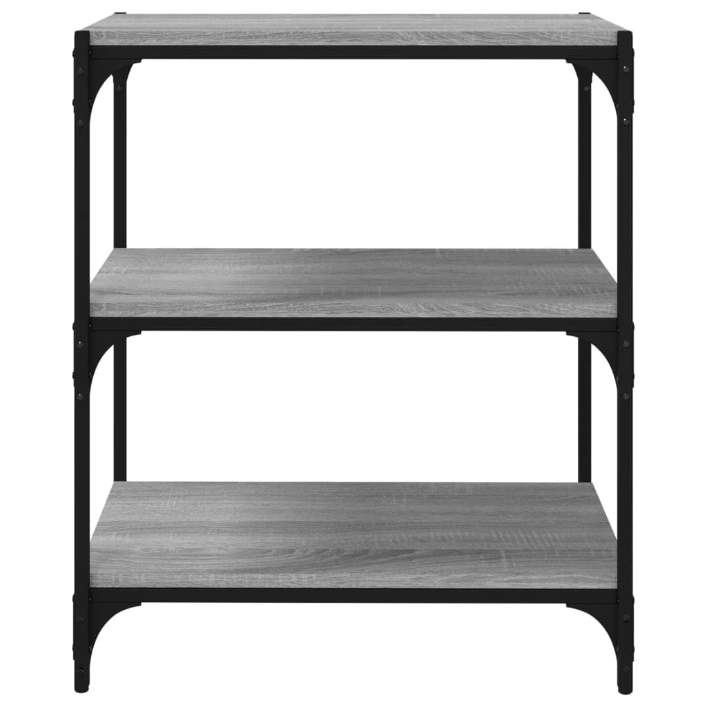 Bücherregal Grau Sonoma aus Holzwerkstoff und Stahl 60x33x70,5 cm mit 3 Ablagen Stauraum und Ablagefläche als Regal für Wohnzimmer, Büro, Schlafzimmer, modernes Regalsystem