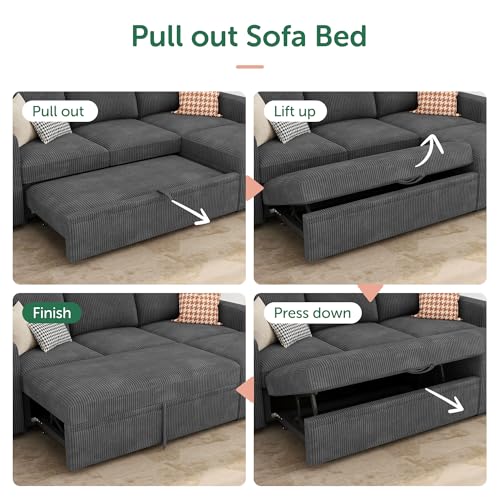 Image of HONBAY Modular Sectional Sleeper Sofa with Pull Out Bed, L Shaped Sofa with Storage, Modular Sectional Couches for Living Room, Dark Grey