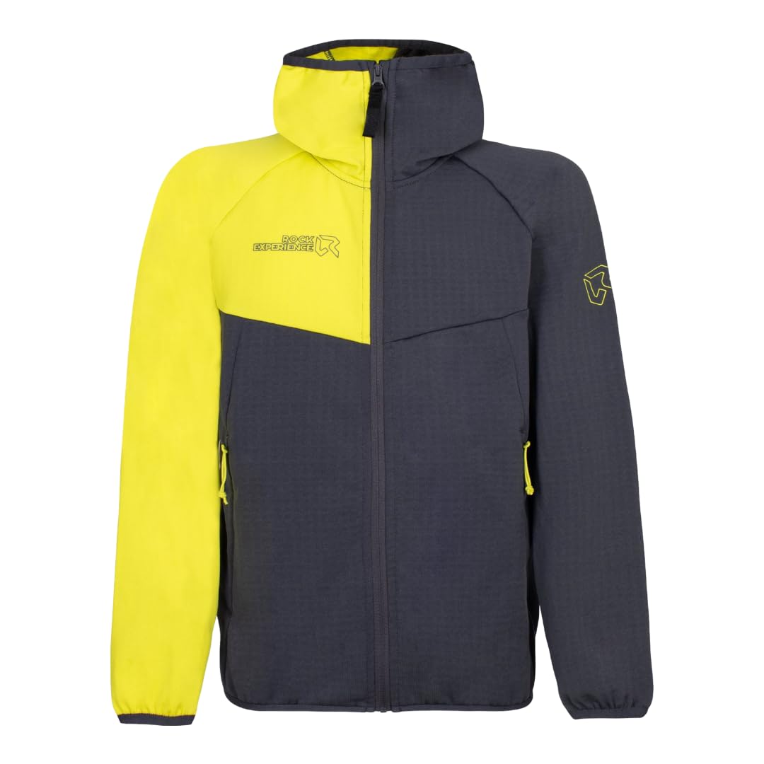 ROCK EXPERIENCE Re.Albatross Hoodie FZ Junior Fleece, outdoorowa bluza trekkingowa, turystyczna, szary/żółty, 14 anni