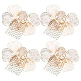FRCOLOR 4 Stück Vintage Braut Haarkamm Gold Blüten Haarschmuck Hochzeit Blumen Kopfschmuck Elegant Leicht Anzuwenden Romantisches Barock Stirnreif für Braut Hochsteckfrisur
