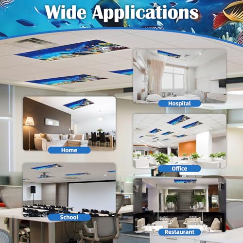 Image of ANGSYLTH 8 Pcs Fluorescent Light Covers - 4 x 2 Feet Covers for Ceiling Lights, 8 x 10 Magnetic Light Filters for Classroom, Office, Hospitals (Underwater World)