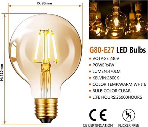 Ampoule LED E27 G80 globe ambré 4W lot de 2 lampes rétro 2700K