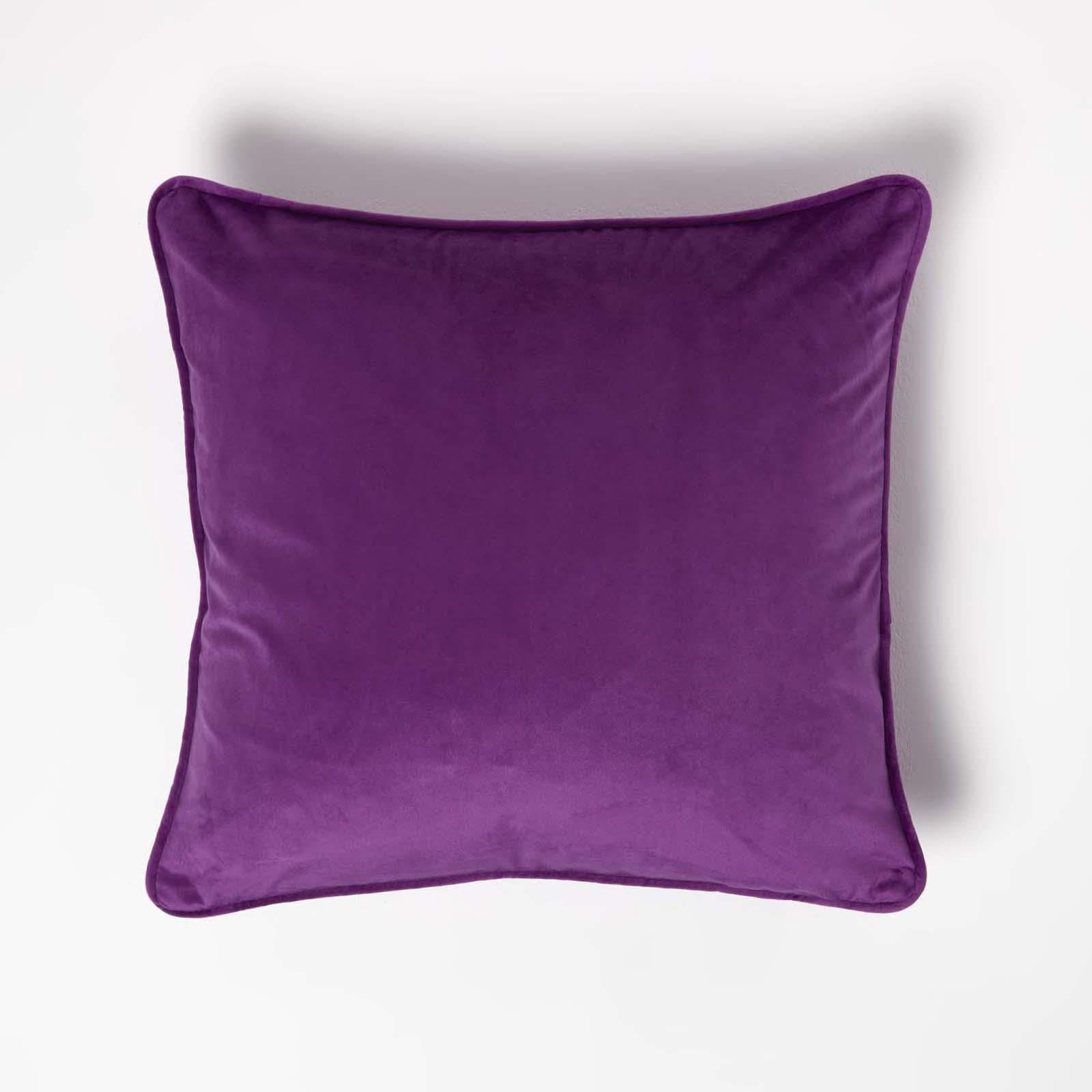 Homescapes Purple Velvet Cushion X Cm Super Soft Velvet Scatter Cushion With Piped Edge & Super Microfibre Cushion Insert Included Throw Pillow For Sofa Or Bed Size 46
