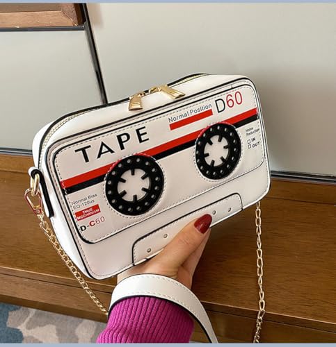Sister Amy® Retro Tape-Strap Crossbody Bag Women's PU Evening Clutch Shoulder Bag Radio Recorder PU Crossbody Bag2
