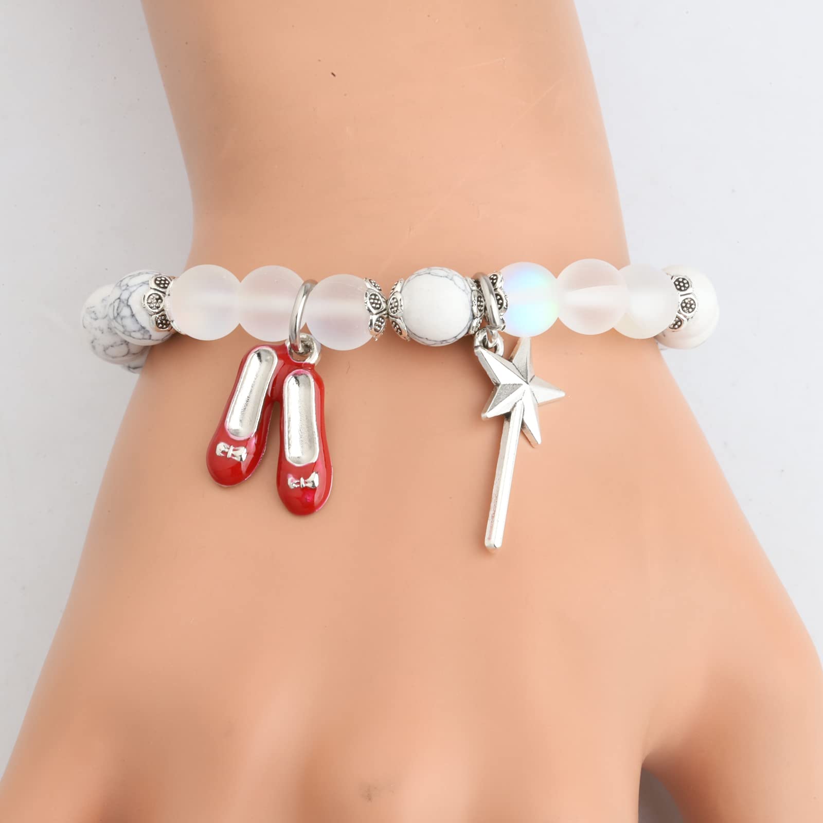 FUSTMW Red Shoe Bracelet Do-roth Gifts Red Slippers Jewelry Movie Fans Inspired Gifts Wand Charm