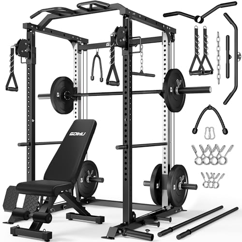 Image of DP01 Power Cage, 2000LBS Squat Rack with Cable Crossover and Dual Independent Pulley System, Full Cage for Full Body Training, Power Rack with More Training Attachments for Home Gym