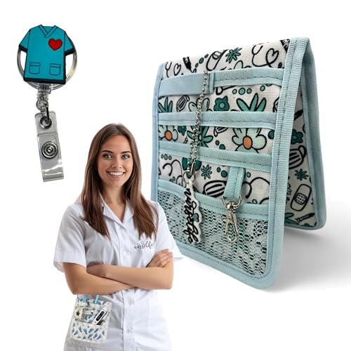 PACK Salvabolsillos y Extensible | No todos son iguales | Organizador Bolsillo Enfermeria | Apuros - Original regalo enfermera | Para guardar Tijeras y AccesorioS (VERDE FLORES CASACA)