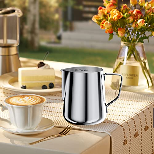 Newaner 600 ml melkkannetje om melk op te schuimen, 304 roestvrij staal, melkkan met meting Mark 12 oz voor barista, melk pitcher voor cappuccino, espresso, latte art, perfect voor koffieliefjes, zilver - Image 8