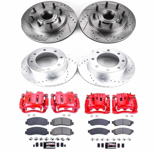 Image of PowerStop Front Brake & Caliper Kit for Chevrolet Camaro 2010-15 - Carbon-Fiber Ceramic Brake Pads + Drilled & Slotted Rotors + Red Powder Coated Calipers, KC5602