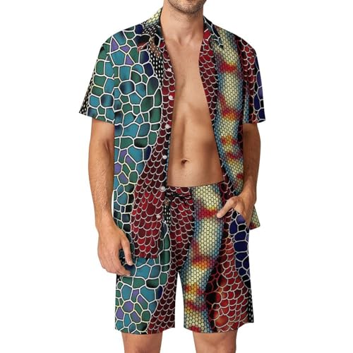 BHTGTRFDTD Button-Down Shirt And Short Set Snake Skin Pattern Men's Summer Beach Suits Outfit 2 Piece BHTGTRFDTD Button-Down Shirt And Short Set Snake Skin Pattern Men's Summer Beach Suits Outfit 2 Piece
