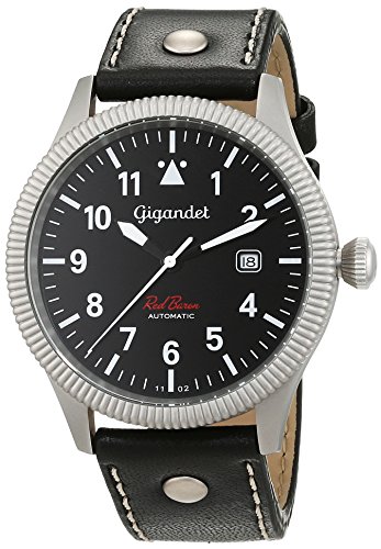 Preisvergleich Produktbild Gigandet Herrenuhr Automatik Analog mit Lederarmband schwarz Red Baron G8-007