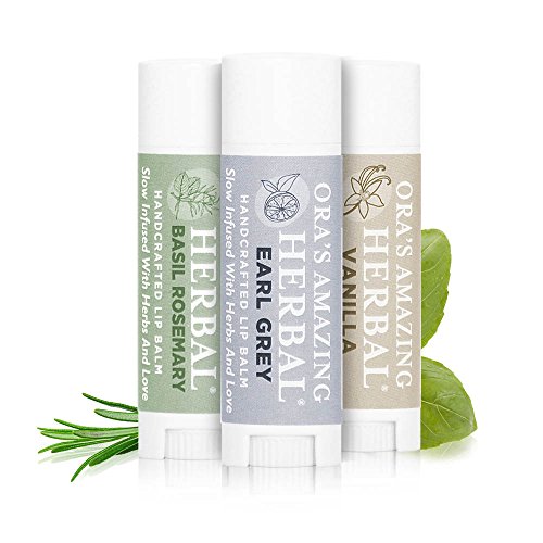 Healing Lip Balm, Therapeutic Lip Balm, Natural Lip Balm, Lip Balm for Dry Cracked Lips (Earl Grey, Vanilla, Basil Rosemary 3 Pak)