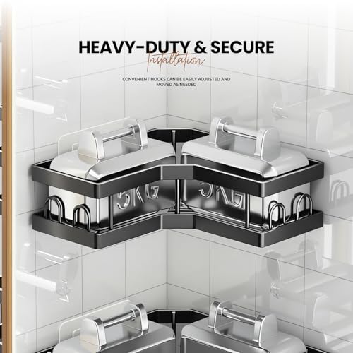 Image of amazon basics 2 Pack Heavy Bathroom Organiser Without Drill | Premium Bathroom Accessories Set | Washroom Storage Organizer | Wall Rack & Bathroom Corner Shelves