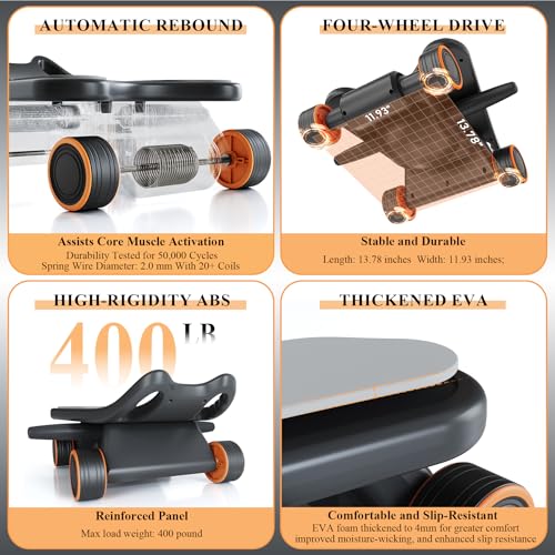 Ab Roller with Elbow Support,Exercise Roller Wheels with 4 Wheels by VIVINOVA - Image 2