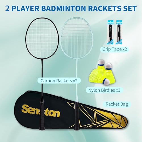 Image of Senston Professional Badminton Rackets Set of 4 - Carbon Fiber, 6 Shuttlecocks, 4 Grips & Bag for Backyard Games | 90g Lightweight