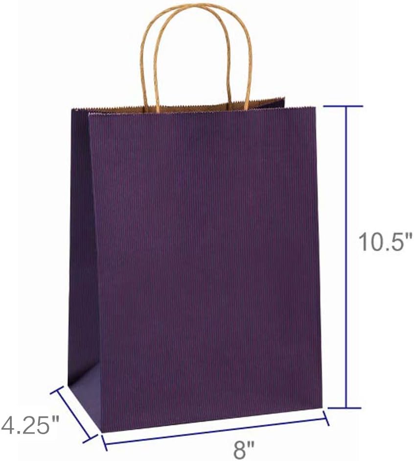 BagDream Gift Bags 8x4.25x10.5 Inches 100Pcs Purple Kraft Paper Bags with Handles Bulk, for Shopping, Retail, Merchandise, Party Favor, Craft, 100% Recyclable Paper Gift Sacks