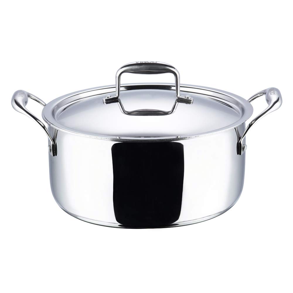 Vinod Platinum Triply Stainless Steel Saucepot with Lid - 8 Litre, 30 cm | 2.5mm Thick | SAS Bottom | Biryani Pot | Induction and Gas Base | 5 Year Warranty - Silver