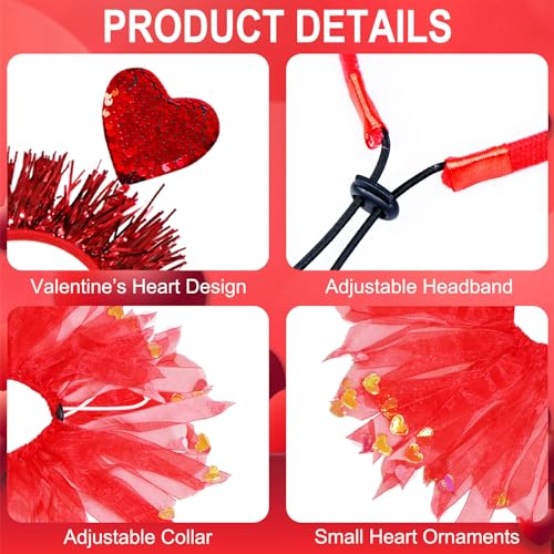 Disfraz para perro San Valentín con collar y diadema rojo miniatura 5