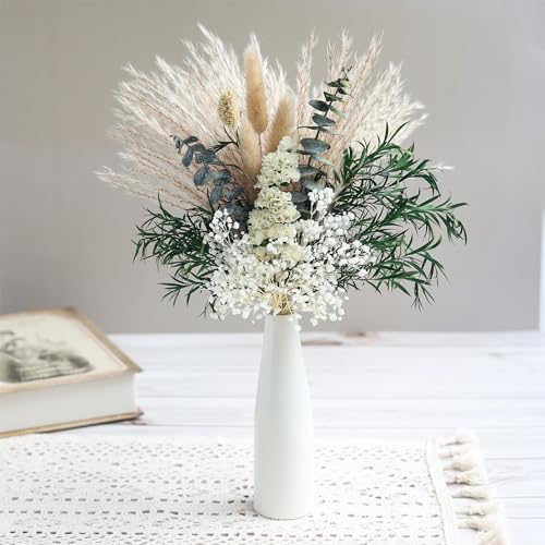 Dried Flower Bouquet with Ceramic Vase Pampas Dried Flower Bouquet Bridesmaid Decorations Vases Dried Flowers Bridal Wedding Bouquets, Birthday Gifts, Rustic Floral Favours, Wedding Table Deco (Green)