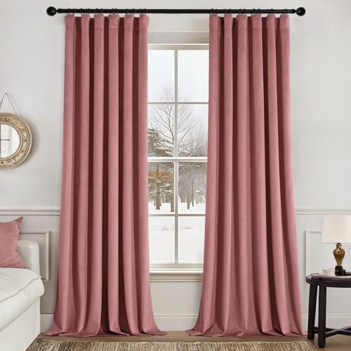 Image of MIULEE Velvet Curtains 50W x 84L 2 Panels Dusty Rose Blackout Curtains | Luxury velvet fabric, pinch pleat design, back tab hooks, thermal insulated, blackout light blocking, for living room bedroom
