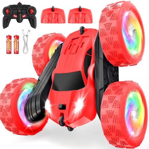 Image of Remote Control Car, Outdoor Toys RC Cars for Kids Ages 6-12, 4WD Double Sided Stunt Vehicle with Upgraded USB-C Modular Batteries, 5 6 7 8 9 10+ Year Old Boy Birthday Red
