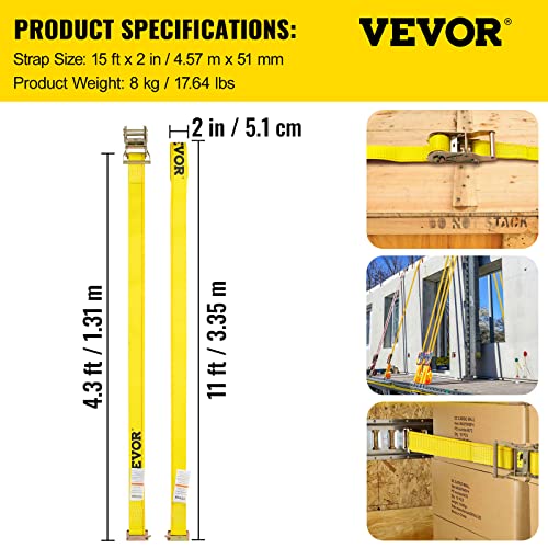 Vevor E-Track Ratchet Strap, 8 Pack 2" X 15'Polyester Tie-Down Rachet Straps，4400 Lbs Cargo Tie-Downs,E-Track Spring Fittings，Durable Tie-Downs For Motorcycles, Tire, Trailer Loads #TOP6