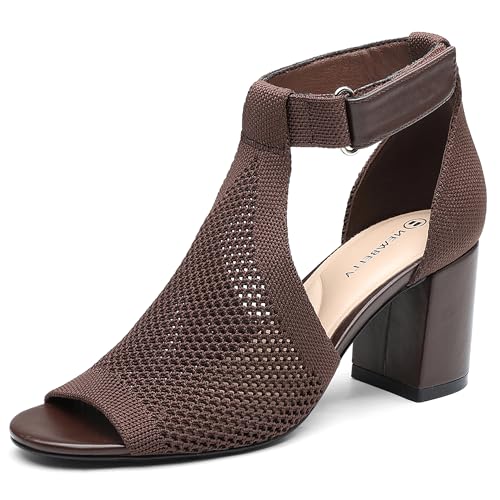 NEWBELLA Women's Knit Ankle Strap Sandals - Open Toe Block