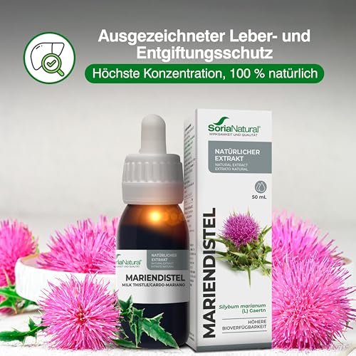 Carduus Mariendistel Tropfen Hochdosiert 520mg/ml 50ml - Leber Kur & Detox - Unterstützt Leberfunktion, natürliche Entgiftung und eine gesunde Verdauung - Silymarin - Milk Thistle - Soria Natural