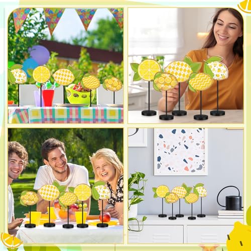 Image of Yousoontic 5 Pcs Summer Lemon Table Decor Yellow Lemon Wooden Sign Summer Lemons Centerpiece for Table Rustic Standing Block for Home Kitchen Dining Room Mantel Tiered Tray Decor