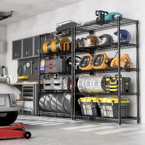 Image of M MZG 1750 lbs Steel Storage Shelving 5-Tier Utility Shelving Unit Steel Organizer Wire Rack for Home,Kitchen,Office,Garage, 1750 LBS Capacity 17.7 inch D x 47.2 inch W x 72.3 inch H (Pack of 2)