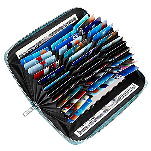 FEITH&FELLY Large Capacity Credit Card Wallets for Women Long Leather RFID Blocking Accordion Wallet Zip Organizer 36 Slots