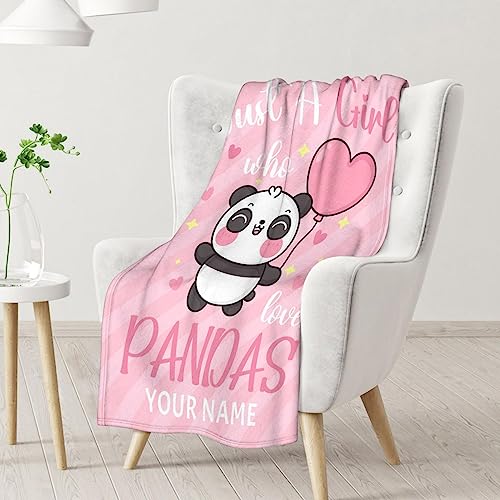 Personalized Panda Blanket Gifts with Name - 40"x50" Cute Throw Blanket for Kids, Adults - Pink Soft Fuzzy Blankets for Couch & Sofa