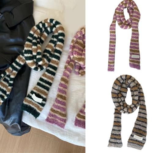 Women's Striped Acrylic Scarf, Black Green, 180x8cm/70.86x3.14inch2