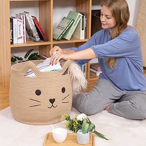 Image of ☆LBY ute Cotton Basket, Handcrafted Woven Storage Planter Basket for Home Decor, Multi-Purpose Bag with Handle for Living Room Bathroom Laundry & Toys cat shape (15 x 13 inch)