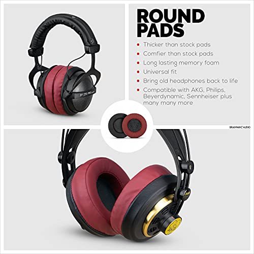 Image of Brainwavz Round Replacement Memory Foam Earpads - Suitable for Many Other Large Over The Ear Headphones - Sennheiser, AKG, HifiMan, ATH, Philips, Fostex, Sony (Dark Red)