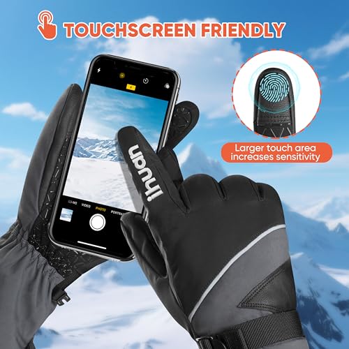 Image of ihuan Winter Waterproof Ski Gloves Men Women, Snow Warm Cycling Cold Weather, Driving Biking Running