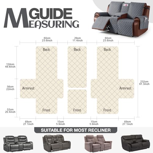 Image of KinCam 100% Waterproof Recliner Loveseat Cover with Console, Non-Slip Reclining Couch Covers for 2 Seat, Recliner Sofa Cover Furniture Protector with Elastic Straps for Kids, Pets, Dark Gray