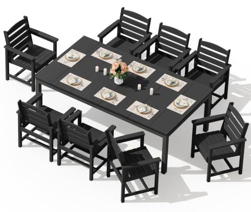 Image of SERWALL Outdoor Dining Set, 9 Piece HDPE Patio Dining Set, Black