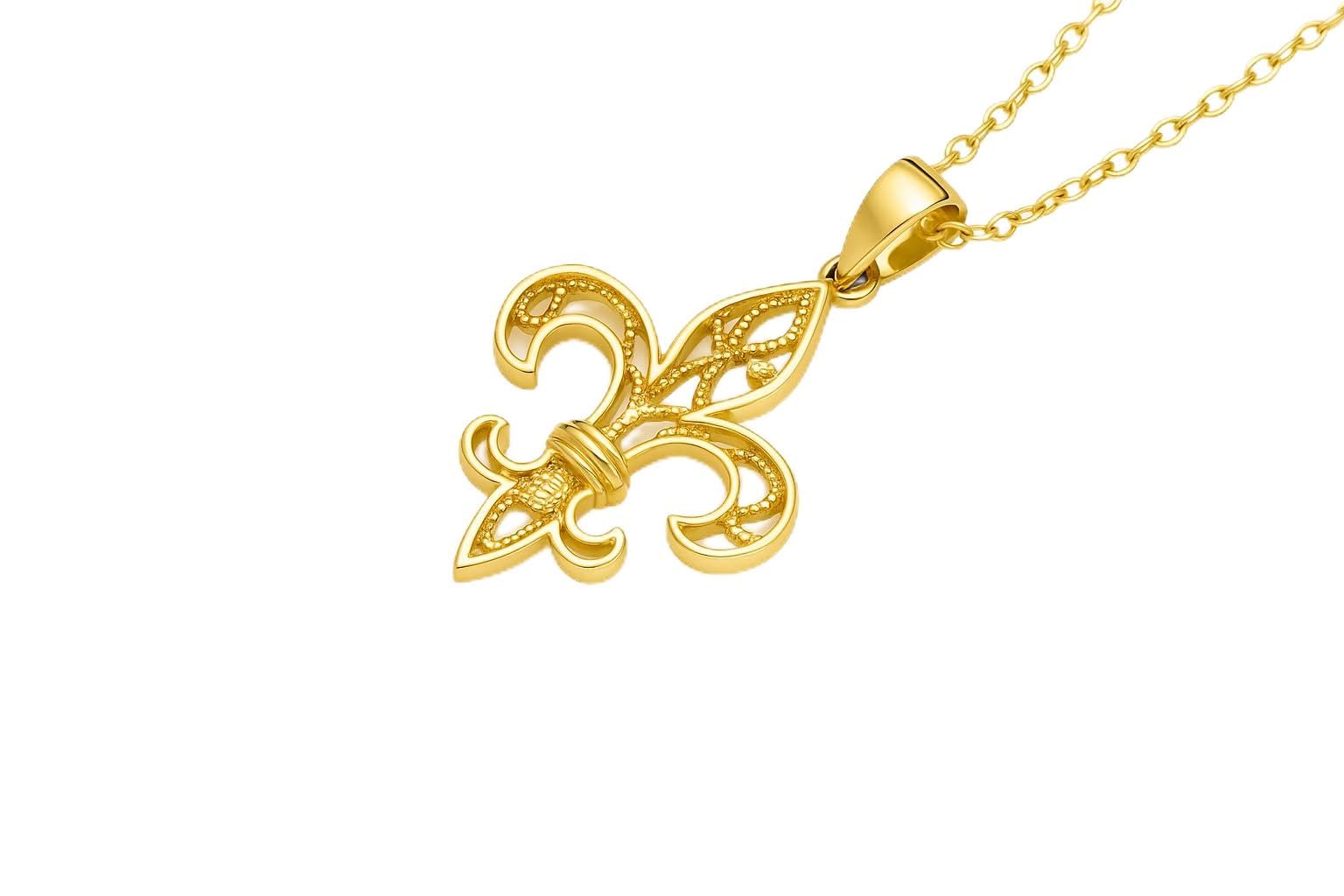 Pendentif filigrane en Plaqué Or 3 mirons 18k - Fleur de Lys (30 MM)