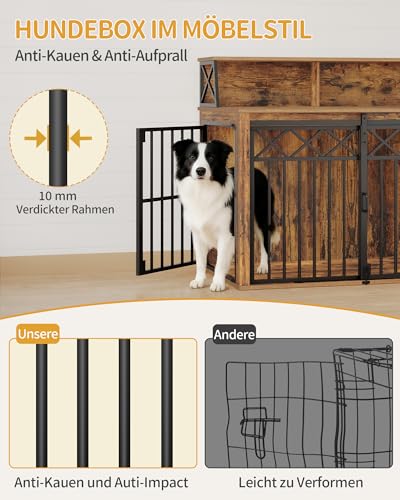 Hzuaneri Hundekäfig Möbel mit Lagerregal, Dreitürige Hundebox für Zuhause, Indoor Kennel mit Scheunentür, Beistelltisch, Geeignet für Mittlere/Große Hunde, 100 x 60 x 86 cm, Vintage Braun DFC87401B