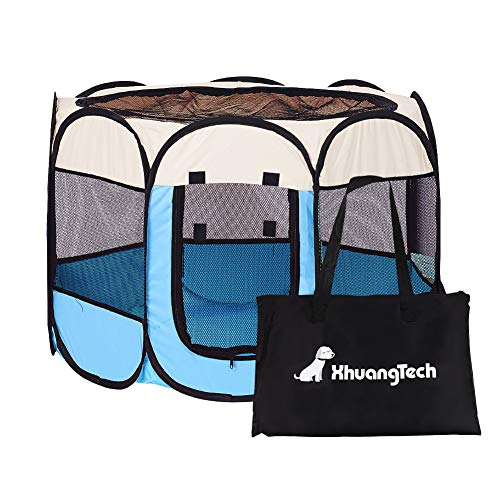 XianghuangTechnology Parque portátil de tela suave plegable para mascotas, perros, gatos, cachorros, para uso en interiores y exteriores, jaula de perrera para mascotas, D31 x H23 (azul claro) Cover