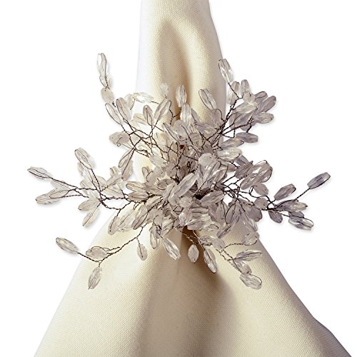 Dii Christmas Thanksgiving Holiday Tabletop Décor Collection Decorative Napkin Ring Holder Set, 4" Diameter, Silver Beaded Starburst, 6 Piece #TOP3