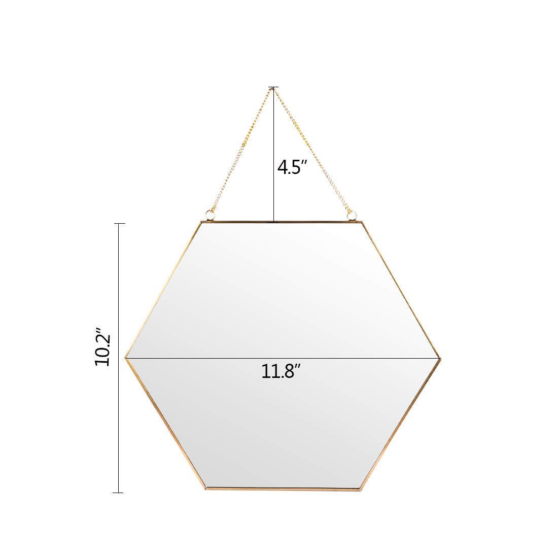 C&Z Wiszące ścienne sześciokątne lustro dekoracja złote geometryczne lustro w stylu vintage z łańcuszkiem do łazienki sypialni salonu 30 cm x 26 cm