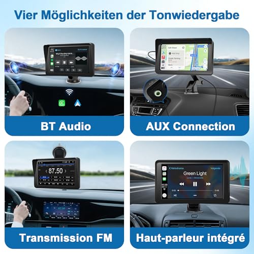 CarPlay Voiture, Écran Tactile Sans Fil 7 Pouces, Fonction d'Appel et Assistant Vocal, Adapte à Divers Véhicules  
Porta
