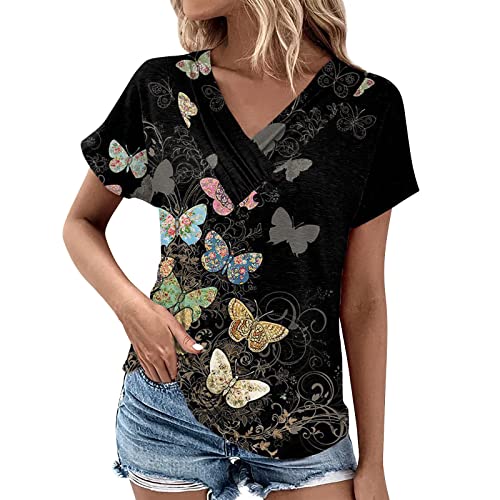 Top femme col en v et boutons t-shirt d'été chic tunique fluide en maille unie taille M au XL