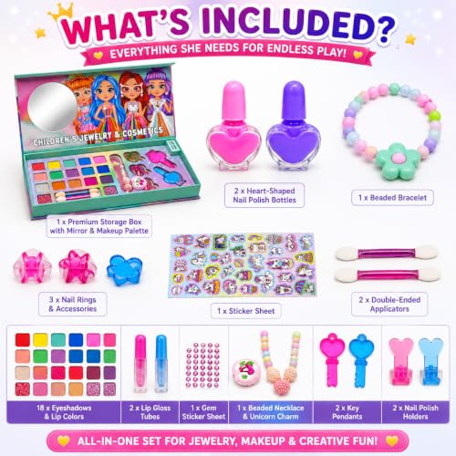 Image of PLUSPOINT Kids Makeup Kit for Girl, Washable Makeup Set for Girls, Real Makeup for Kids, Girl Toys Princess Children Play Makeup Kit with Lights and Accessories Gifts for Girls Age 4+Year Old Kids
