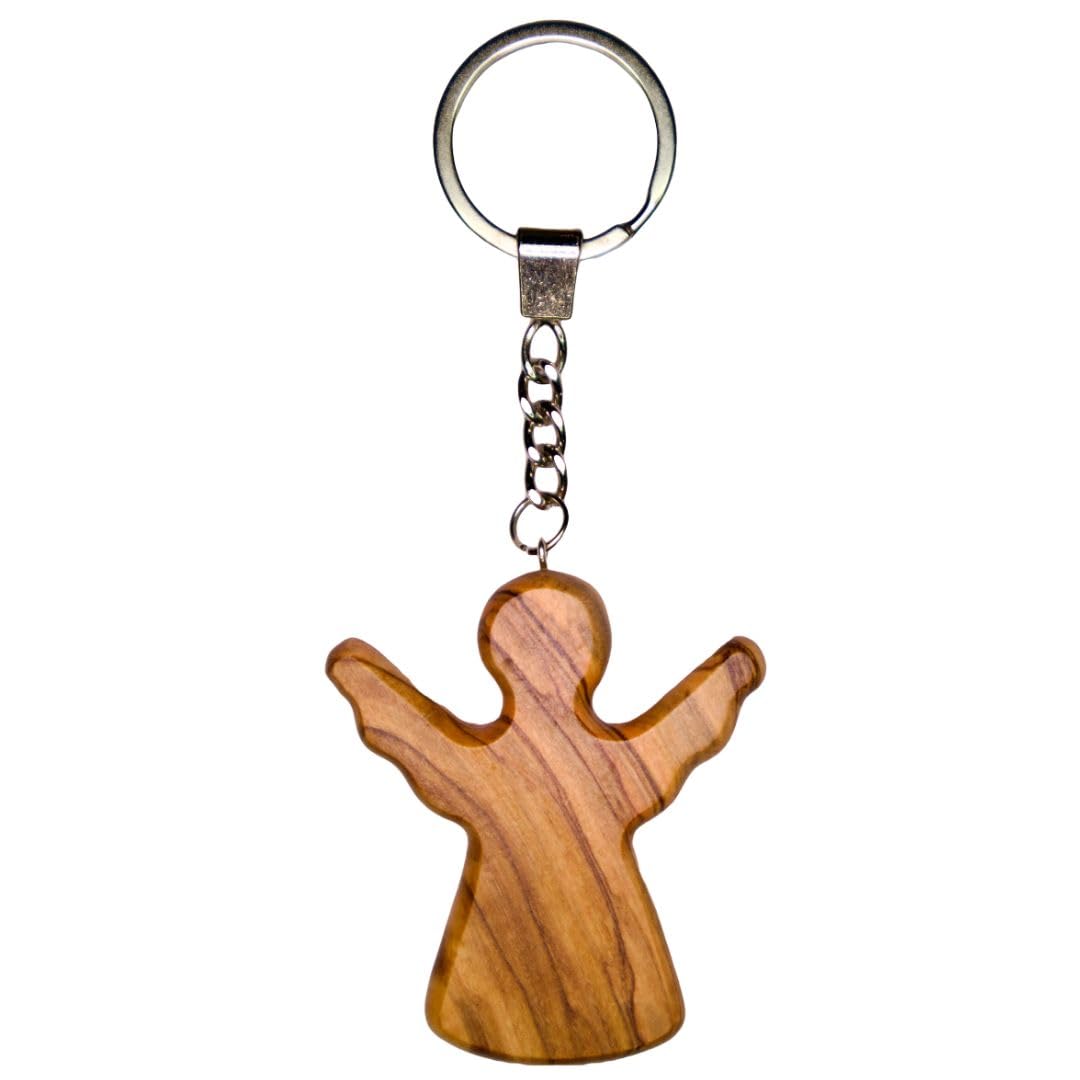 Kassis Geschenkartikel Unisex Keychain (Without Engraving) Kassis Olive Wood Guardian Angel Keychain – Handmade Angel Figurine Lucky Charm – Christian Keyring From Bethlehem – Confirmation, Communion & Baptism Gift